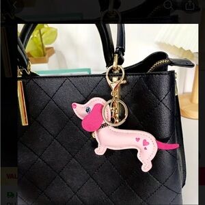 PURSE CHARM Pink Dachshund w/ hearts &collar bag/keychain/backpack accessory NWT